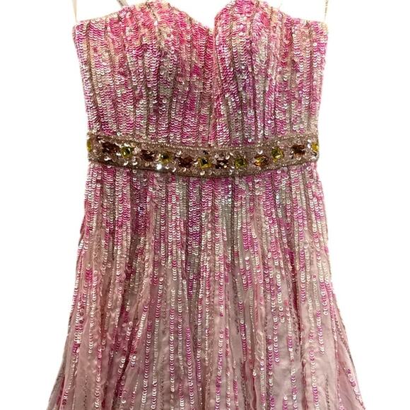 Sherri Hill Vintage 8503 Pink Strapless High-Low Iridescent Sequins Prom Dress 4 - Picture 4 of 10